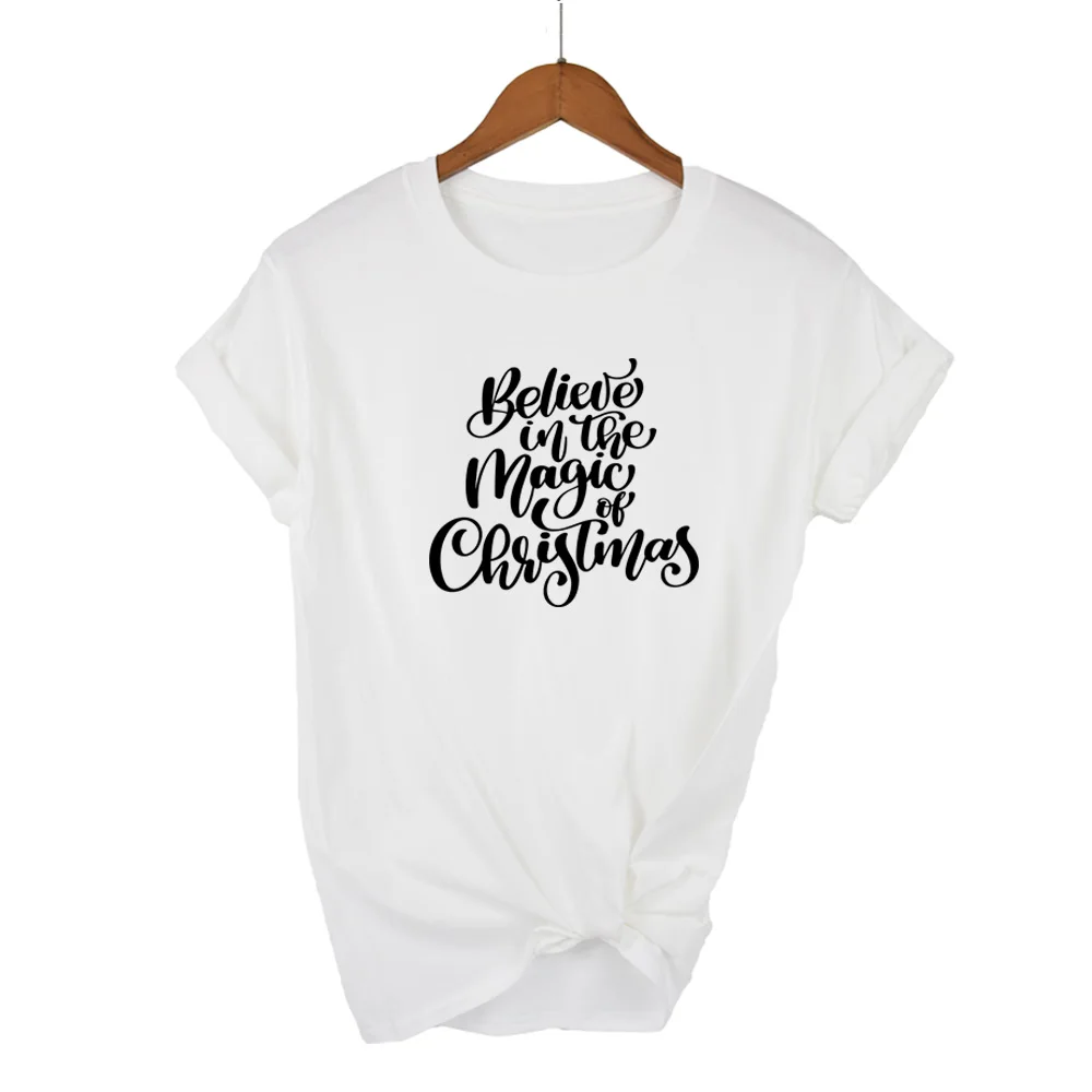 Believe in the magic of Christmas t shirt Christmas Holiday women clothing fashion unisex workout reindeer tees simply styleBeli