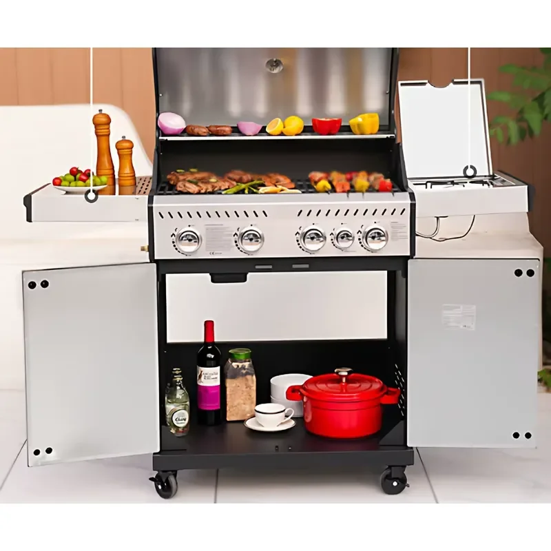 Large Stainless Steel Gas BBQ Grill Outdoor Electronic Ignition Barbecue Oven Garden Villa Cooking Rack For Family Camping