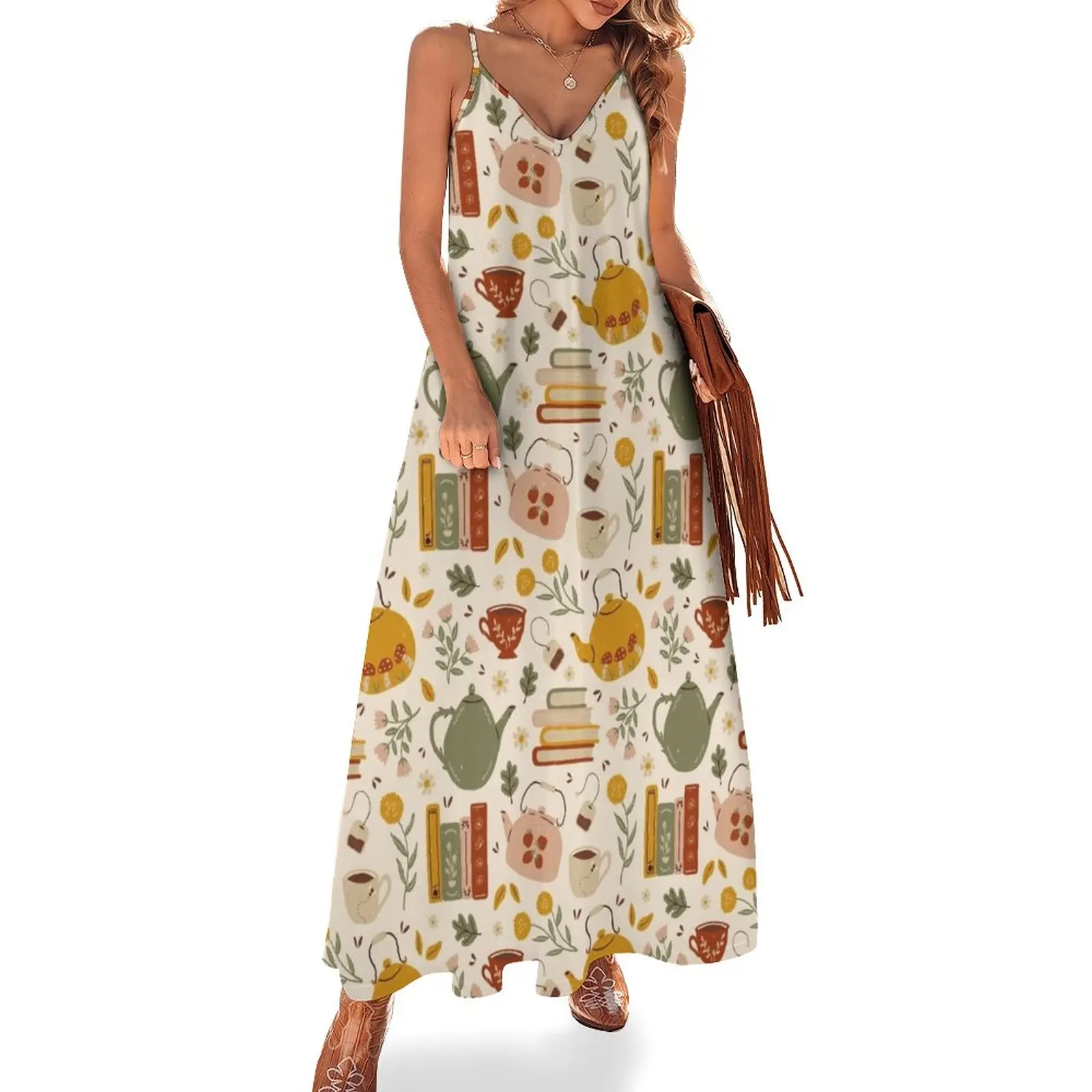 

Flowery Books and Tea Sleeveless Dress summer dresses women 2023 Women dresses summer long dress women dresses summer