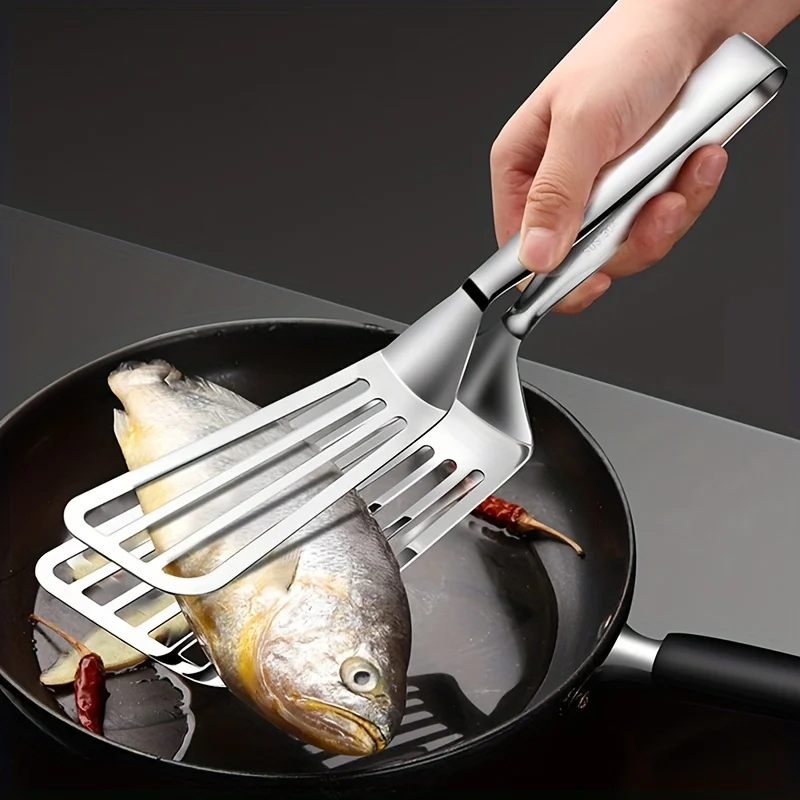 1pc Multifunctional Stainless Steel Kitchen Tongs - Serving Utensil for Buffet, Frying, Grilling - Fish, Steak, Salad, Dessert T