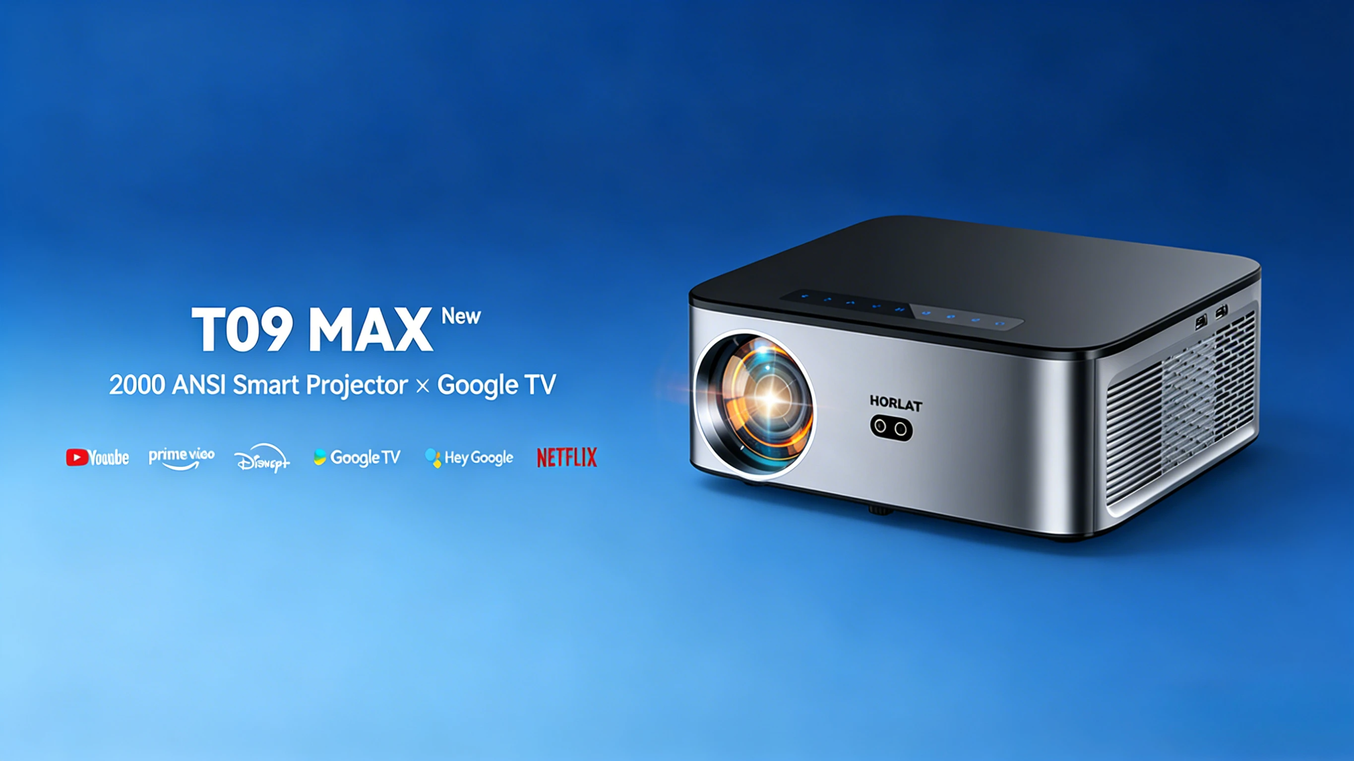 HORLAT T09MAX Google TV Projektor Full HD 1080P Android Beamer 2000 ANSI Lumen WiFi 6 3D 4K Unterstützung Smart Home Theater Projektor – Detail 1