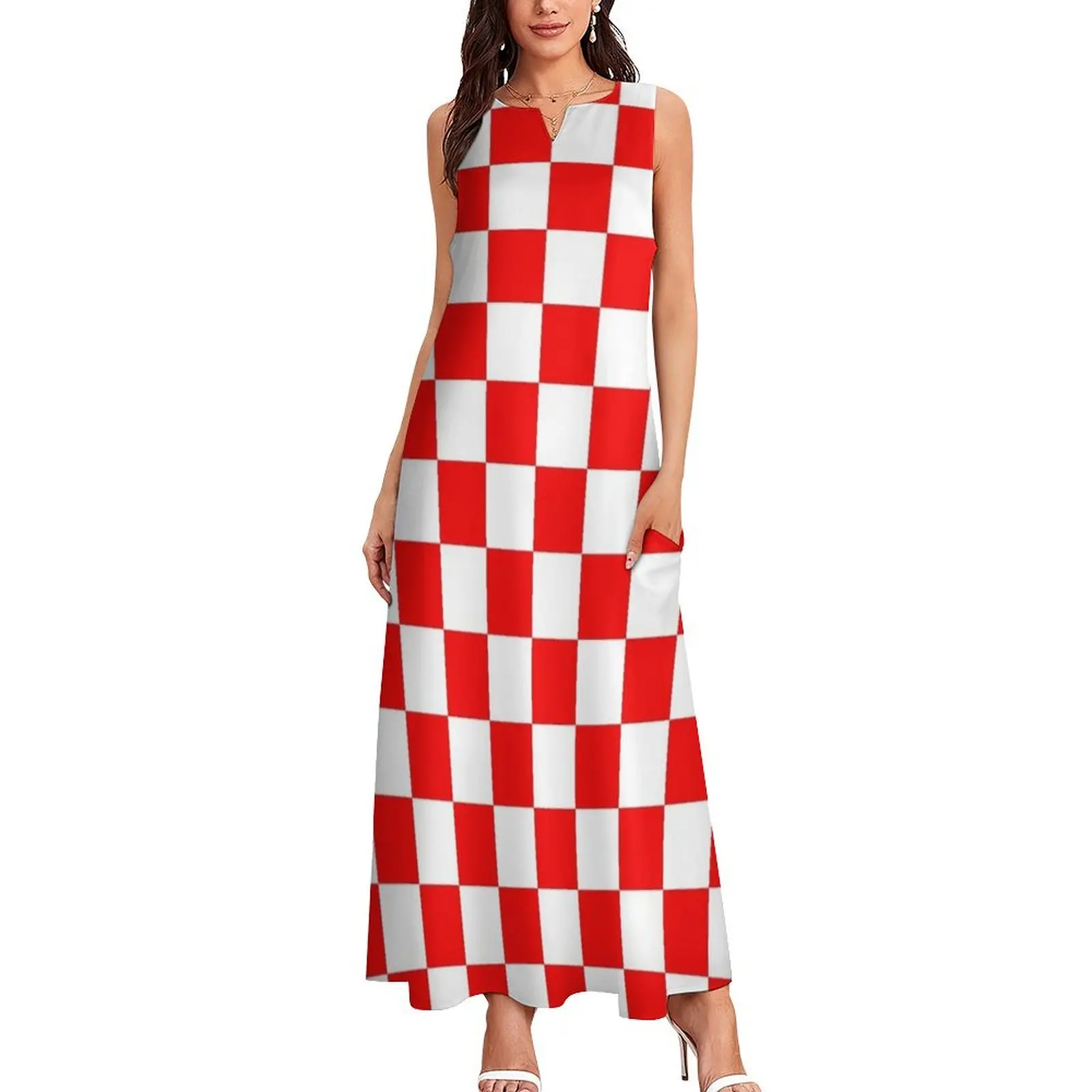 Croatia Checkerboard Long Dress womens clothing long dress women