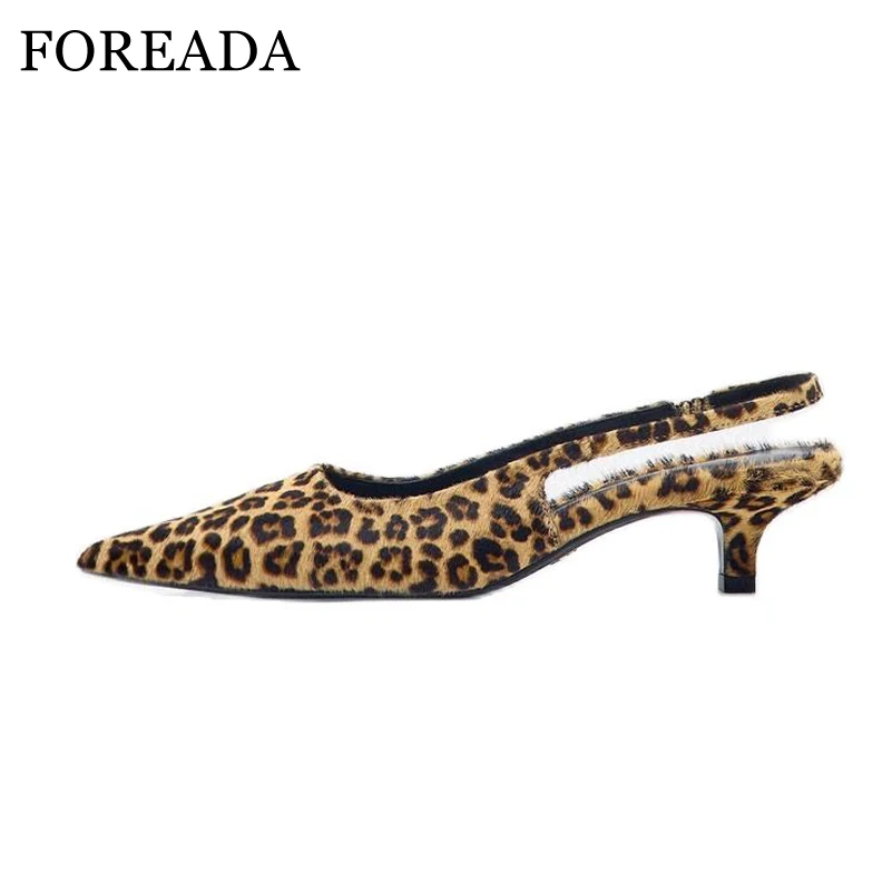 FOREADA Women Slingbacks Pumps Pointed Toe Thick Mid Heels Mixed Colors Concise Design Ladies Fashion Career Shoes Summer 42