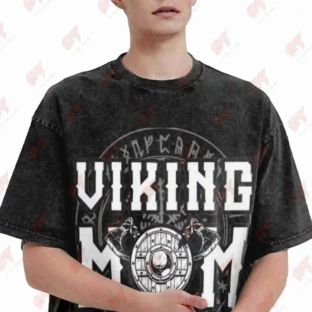 Viking Mom Mother's Day Mama Nordic Symbols Axe Vintage Washed Tee Pure Cotton T-Shirt