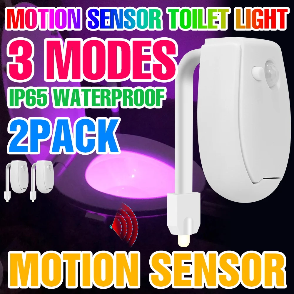 

Комплект из 2 светодиодных ламп для унитаза с умным датчиком движения PIR, водонепроницаемая подсветка для сиденья унитаза, 3 режима, цветное атмосферное освещение