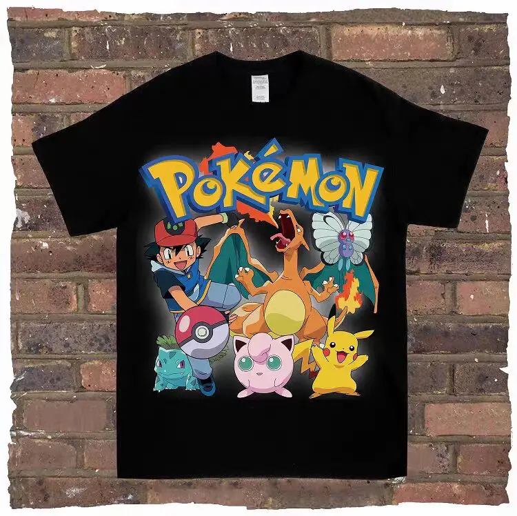 Kaus Pokemon 2025 Atasan Katun Lengan Pendek Harajuku Anime Jepang Keren Hip Hop Kaus Uniseks Kasual Antik Pakaian Jalanan