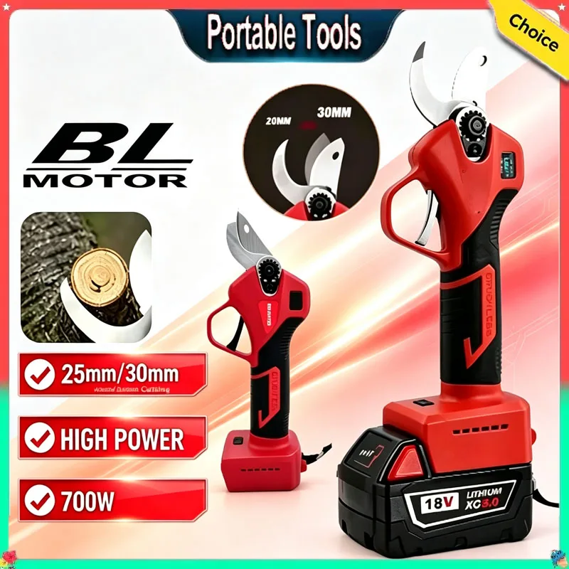 Brushless Electric Pruner 4 Gears Cordless Handheld Orchard Shrub Pruning Tree Branches Cutter For Milwaukee 18V Battery