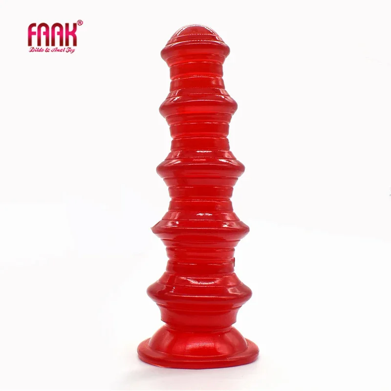 

FAAK New Pagoda Butt Plug Ribbed Anal Sex Toys With Suction Cup See Through Wine Red Dildo Anus Expension Erotic Products