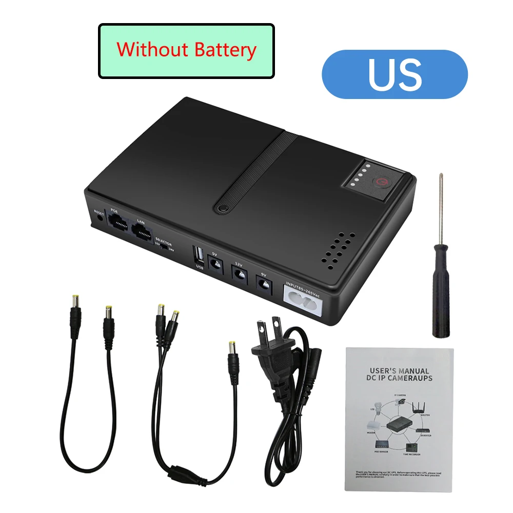 DC18W DC1018P 1A/2A 5V/9V/12V Large Capacity Multipurpose Mini Portable UPS Backup Power Adapter for WiFi, Router