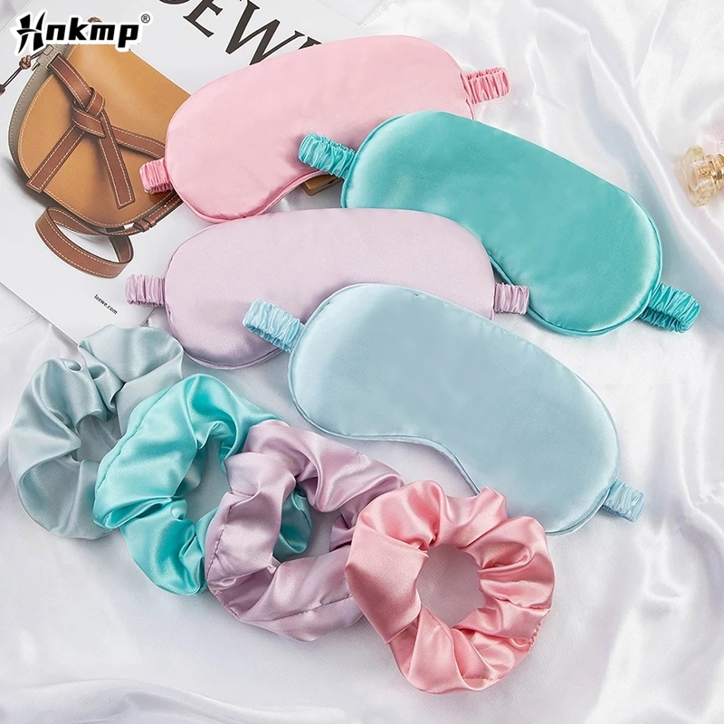 

2Pcs Set Women Imitated Silk Sleep Eye Mask Eye Patches Face Mask Eyeshade Blindfold Travel Rest Eye Cover Night Eyeshade