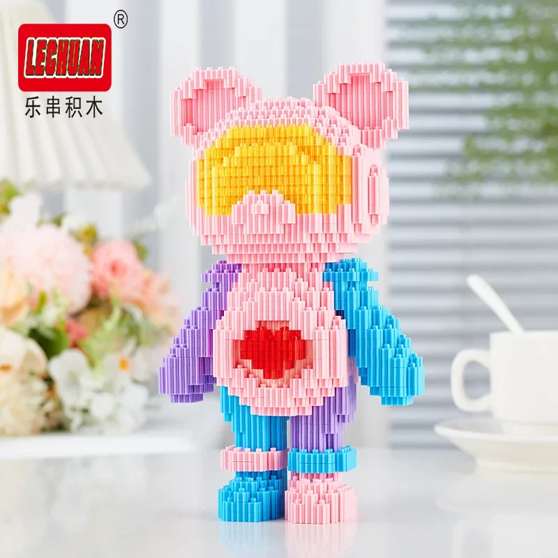 Blocs de construction ours colorés, éclairage LED, assemblage d'ours spatial, connexion de modèle 3D, Mini briques, jouets figurines pour cadeau de noël