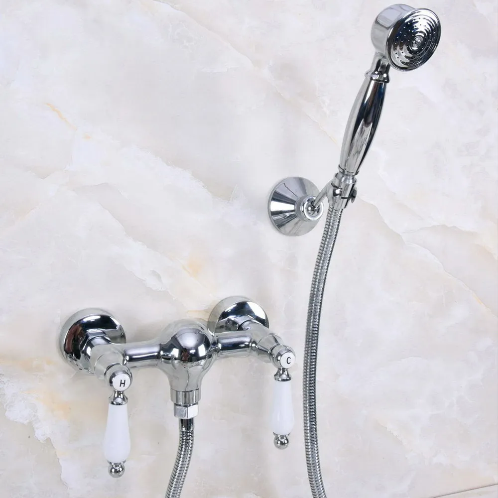 

Polished Chrome Wall Mounted Bathroom Bathtub Faucet Mixer Tap w/Hand Shower tna283