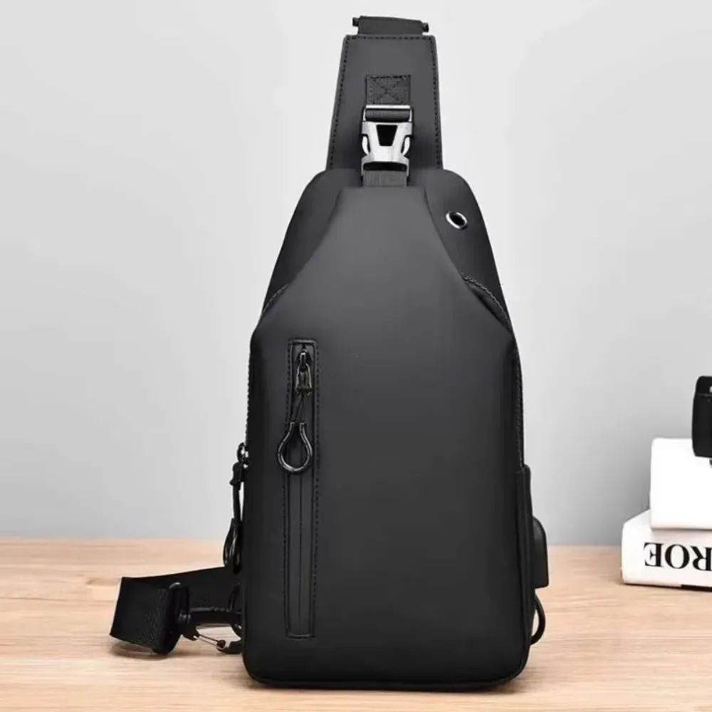 Borse a tracolla da uomo, in nylon impermeabile, tinta unita, per attività all'aperto, casual, con porta USB, ideali per viaggi e come borsa a spalla.