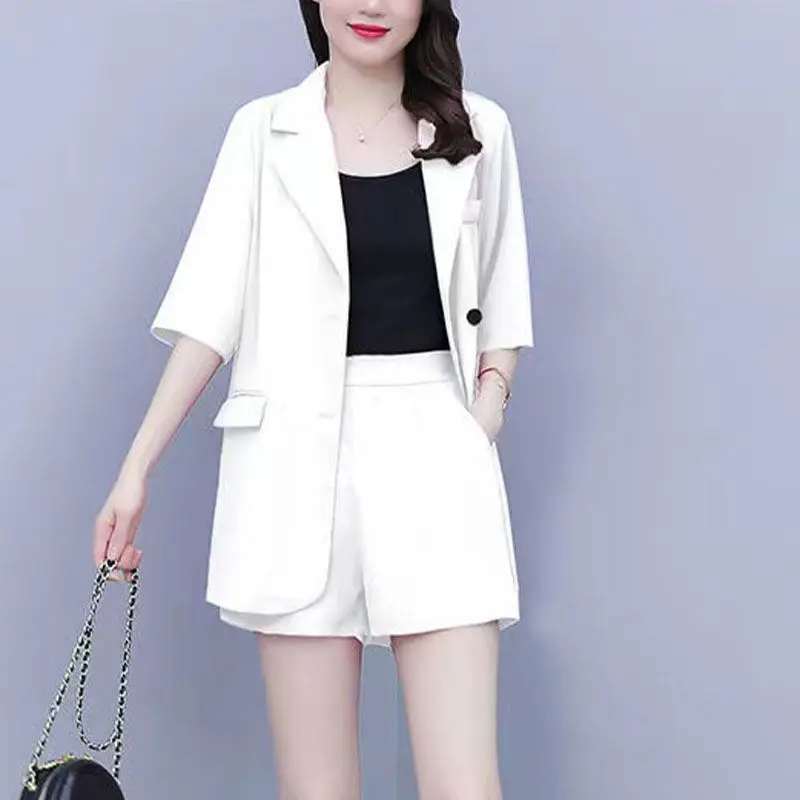 2022 Spring and Summer New Korean Large Fashion Women's Casual Wide Leg Shorts Two Piece Elegant Women's Suit