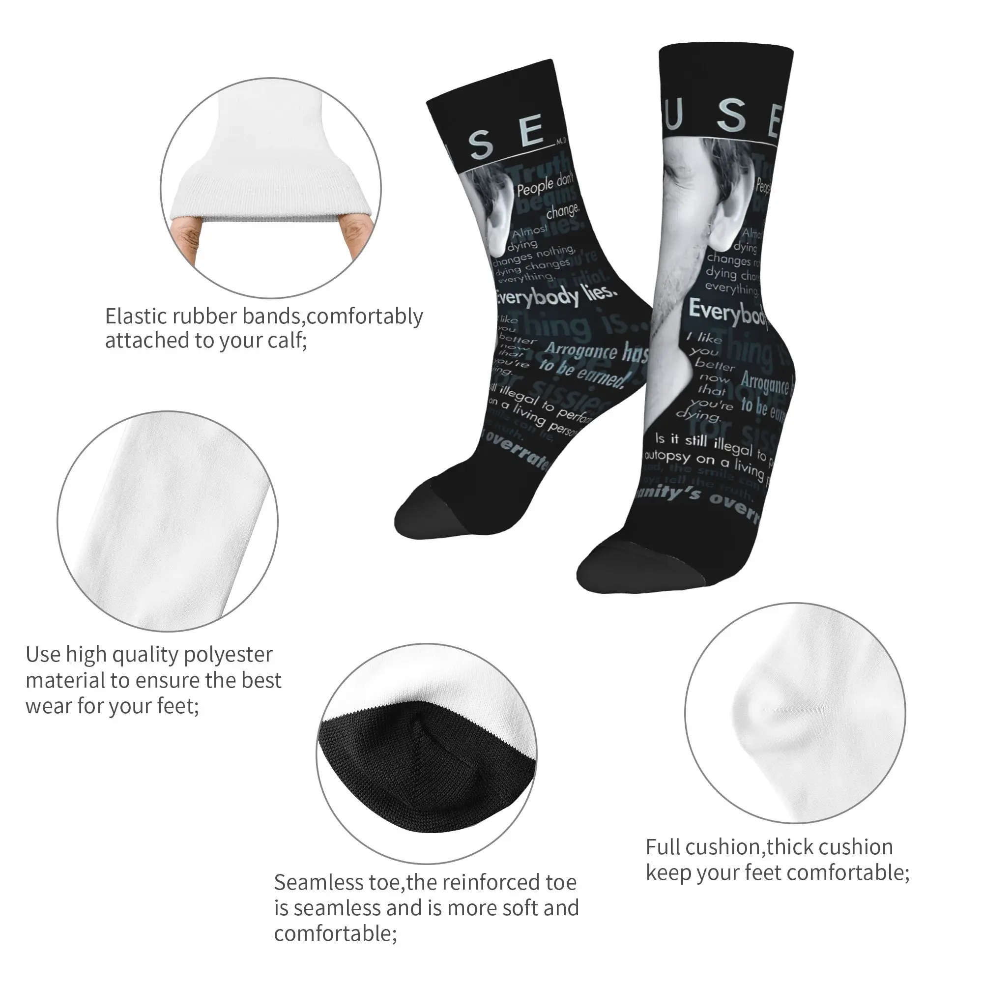 Dr Gregory House Stockings  Funny Socks Men's Medium Soft Socks Autumn Outdoor Sports Design Non Skid