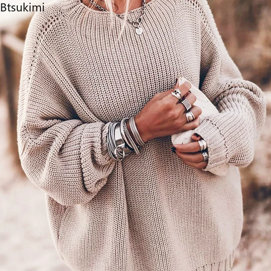 

Winter Knitwear Women's Batwing Sleeve Knitted Pullover Solid Color Casual Loose Sweaters Ladies O-Neck Basic Pullover Jumper