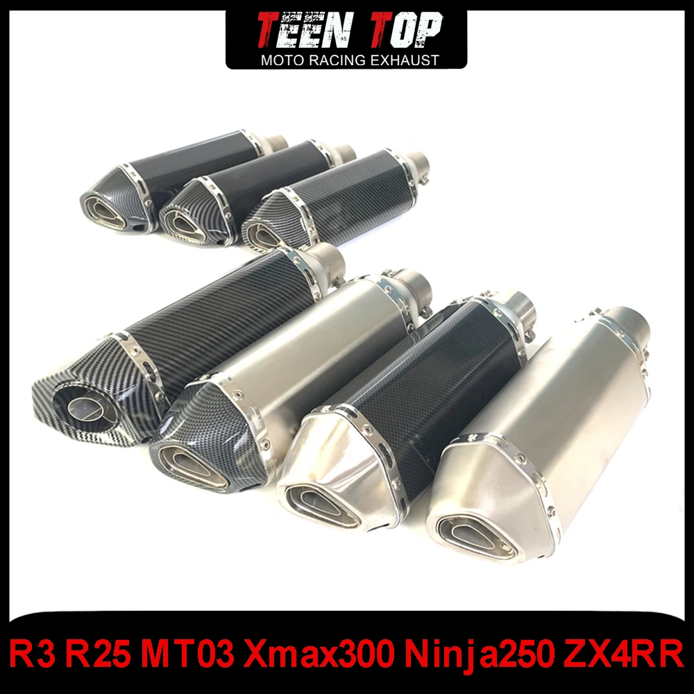 

Universal Motorcycle Escape Exhaust Muffler 51mm Stainless Steel R3 R25 MT03 Xmax300 Ninja250 ZX4RR Moto Silencer Tube