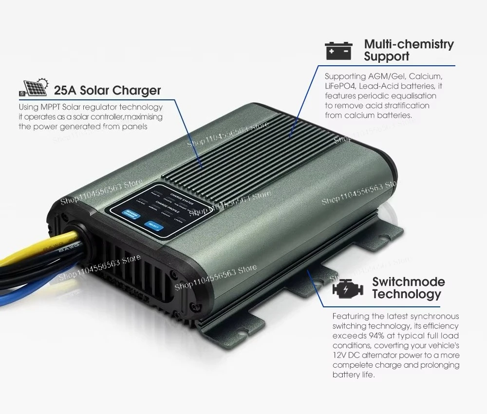 Power Supply 12V 25A DC To DC Car Battery Charger for AGM Lithium Iron Phosphate 4 Battery Charging