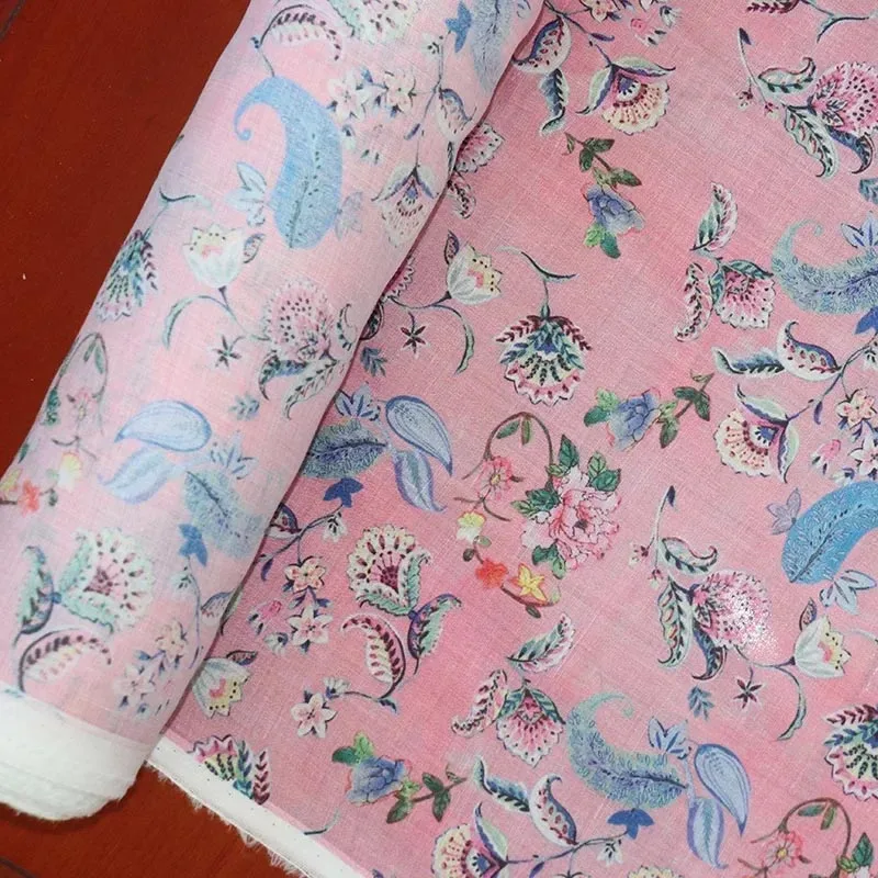 100% 純粋なラミープリントドレスローブ高品質天然素材夏軽量 DIY 手縫い生地用メートル2025