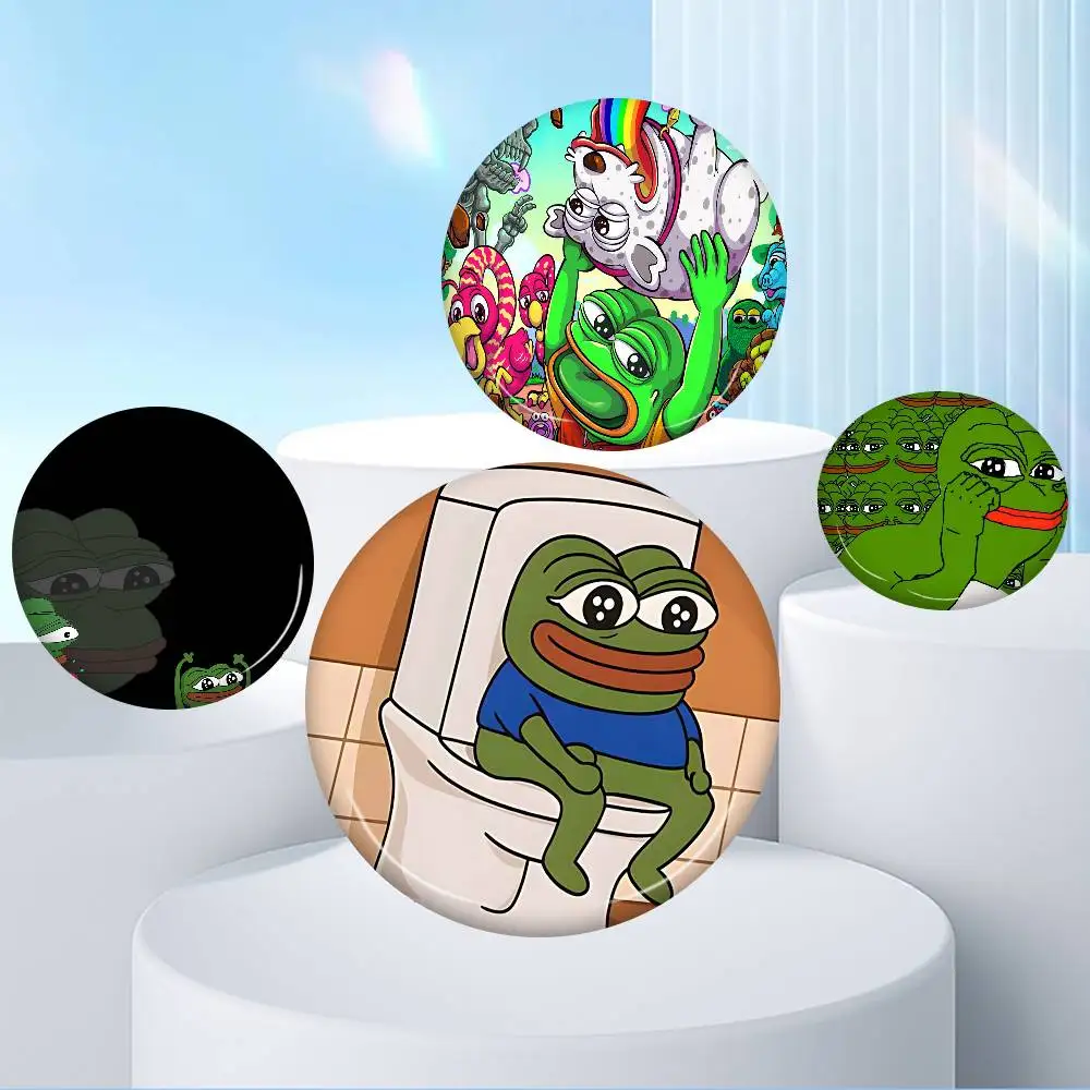 S-Sad F-Frog Meme Round Button Pins Slogan Creative Brooches Backpack Clothes Decoration Fashion Cartoon Jewelry Gifts