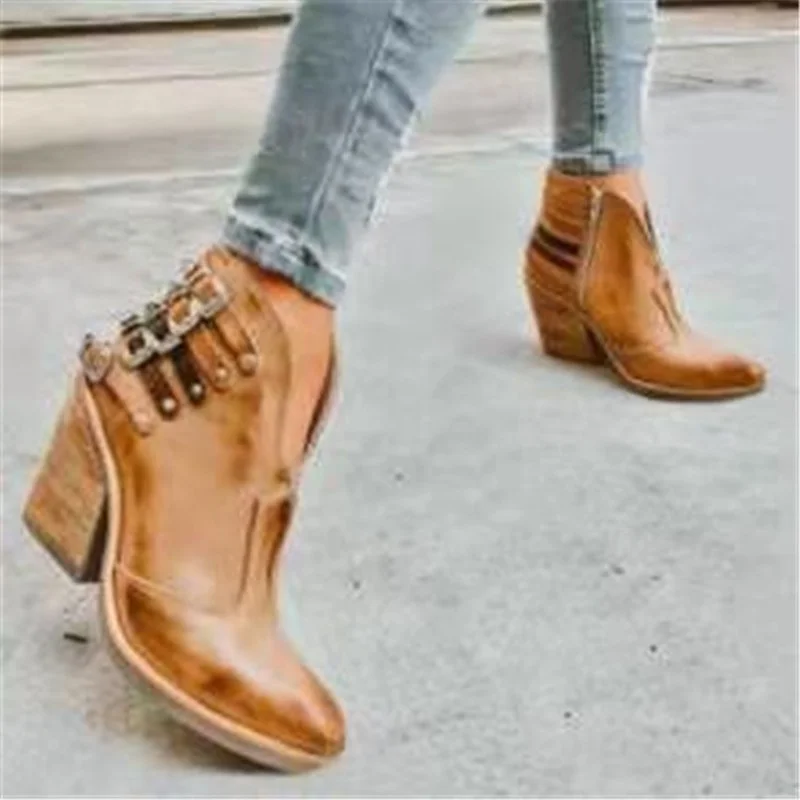 Botas de cuero PU con hebilla para Mujer, Botines de tacón alto con cuña, estilo Punk, otoño e invierno, 2022