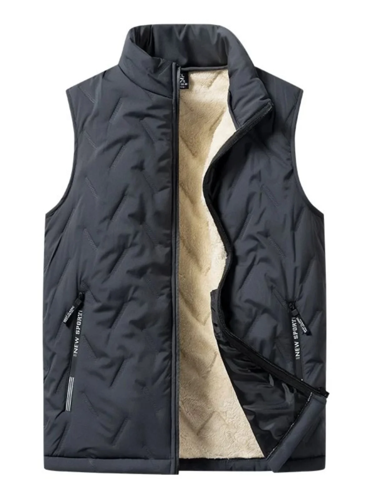 

Velvet Fce Lined Pure Color Stand Collar Casual Vest Loose Fit ort Sve Men's Jaet Autumn Winter Faion Simple Sle