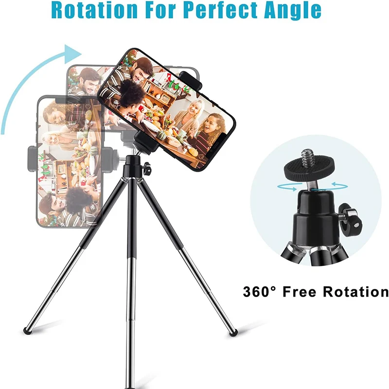 Mini Tripod for Webcam and Cell Phone , Metal Retractable Webcam Stand with Cell Phone Holder, Tripod for Webcam Black