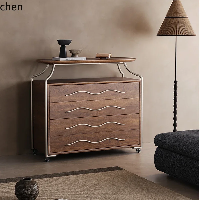 HT Vintage Style Living Room Solid Wood Four-Drawer Cabinet Dining Room Simple Sideboard Mobile Bedroom Drawer Cabinet