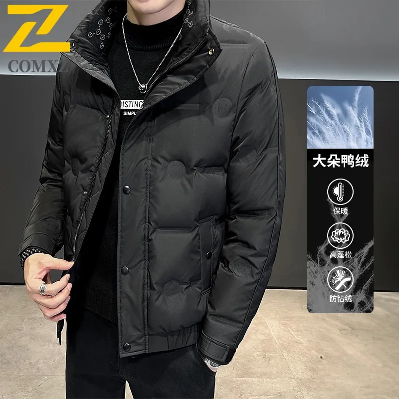 

COMXZ Мужской короткий пуховик Новая мода с воротником-стойкой Деловой повседневный теплый пуховик Роскошное ультралегкое ветрозащитное зимнее пальто