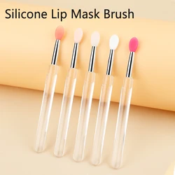 1 Pcs Portable Silicone Lip Brush With Cover Soft Lipstick Brush Washable Without Staining Transparent Handle Lip Makeup Brush