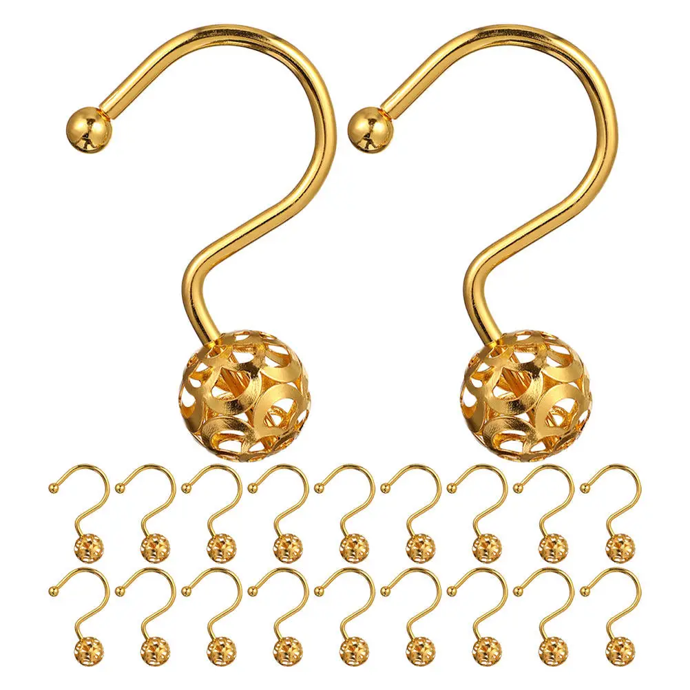 

24 шт. металлических крючков для душа с золотистым покрытием и дизайном в виде роликовых шариков для плавного скольжения, декор для ванной в стиле фермерского дома/деревенском стиле