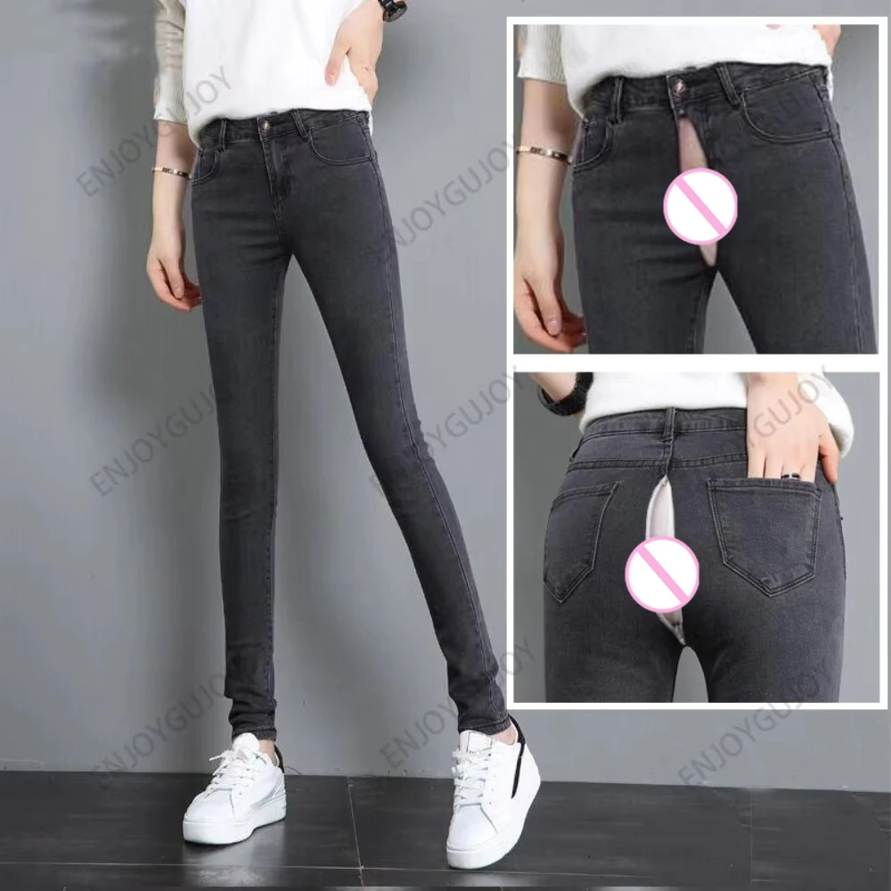 

Female Student, Invisible Open Crotch Outdoor Sex Long Pants for Women Jeans, High Waisted, Slim Fit, Stretch, Oversized Pants