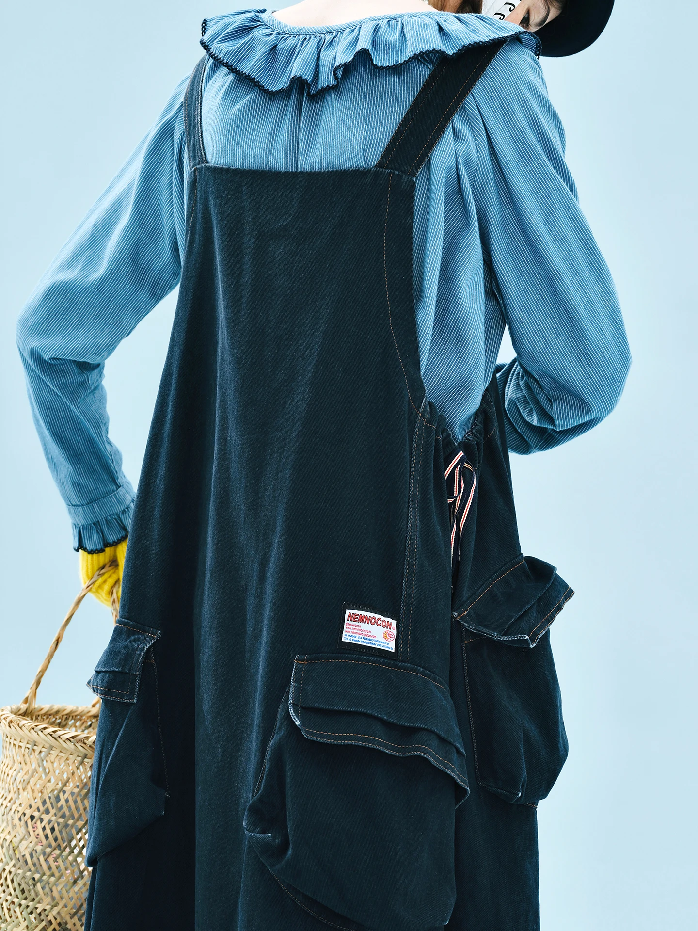 imakokoni 2025 Autumn Retro Blue Blouse | French-Style Ruffled Pullover with Long Sleeves for Women 255232