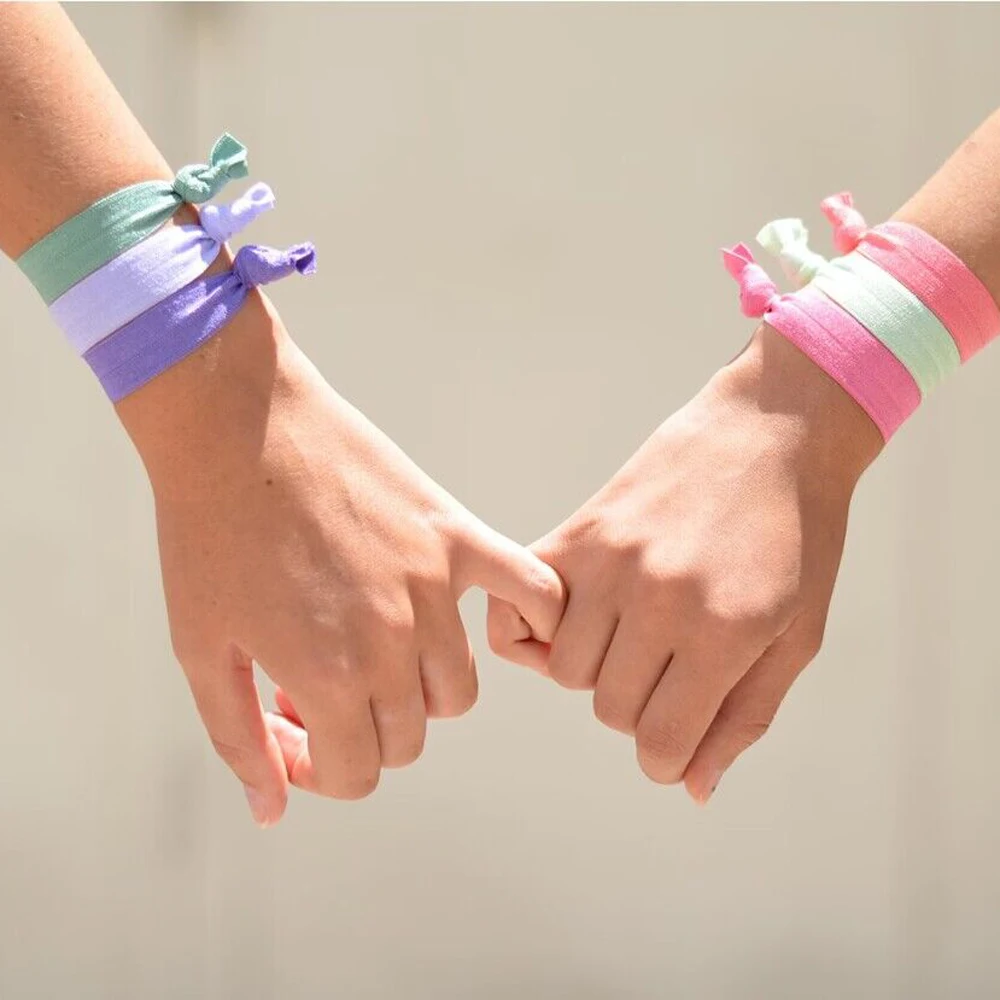 50 Stück/200 Stück einfarbiges glänzendes Haargummi-Armband, umklappbares elastisches geknotetes Haarband, Pferdeschwanz-Halter, Armband, Haar-Accessoires – Detail 2