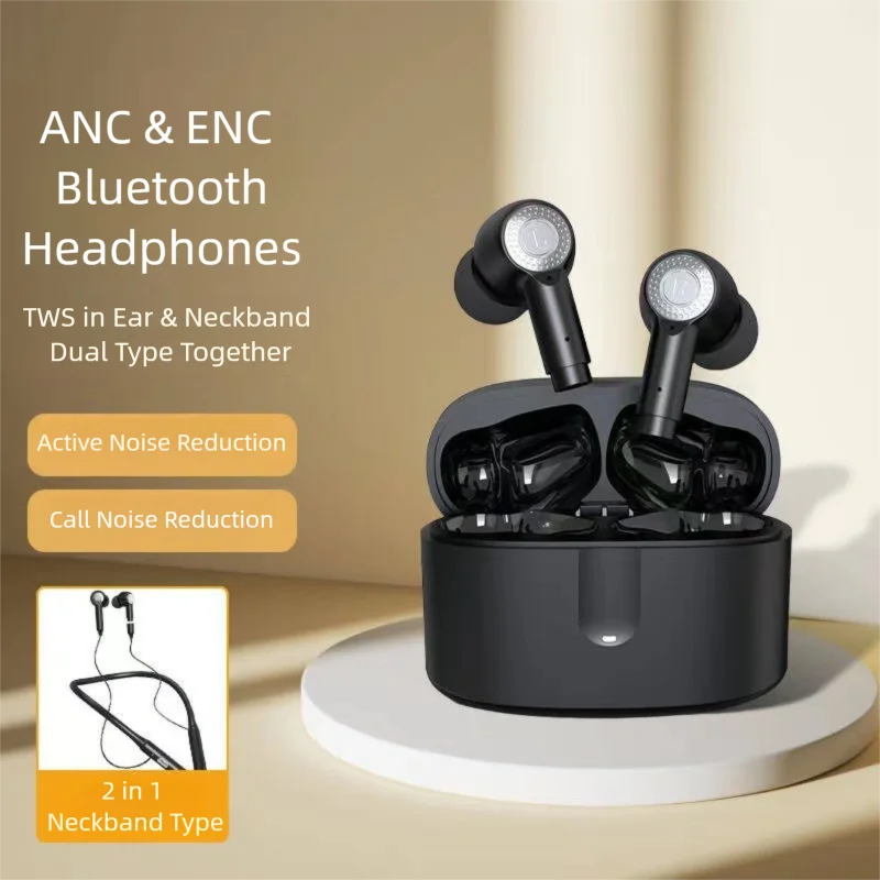 

2 in 1 TWS In-Ear & Neckband Headphones Bluetooth 5.3 Active Noise Cancellation with APP Control with Mic Music Sports Headset