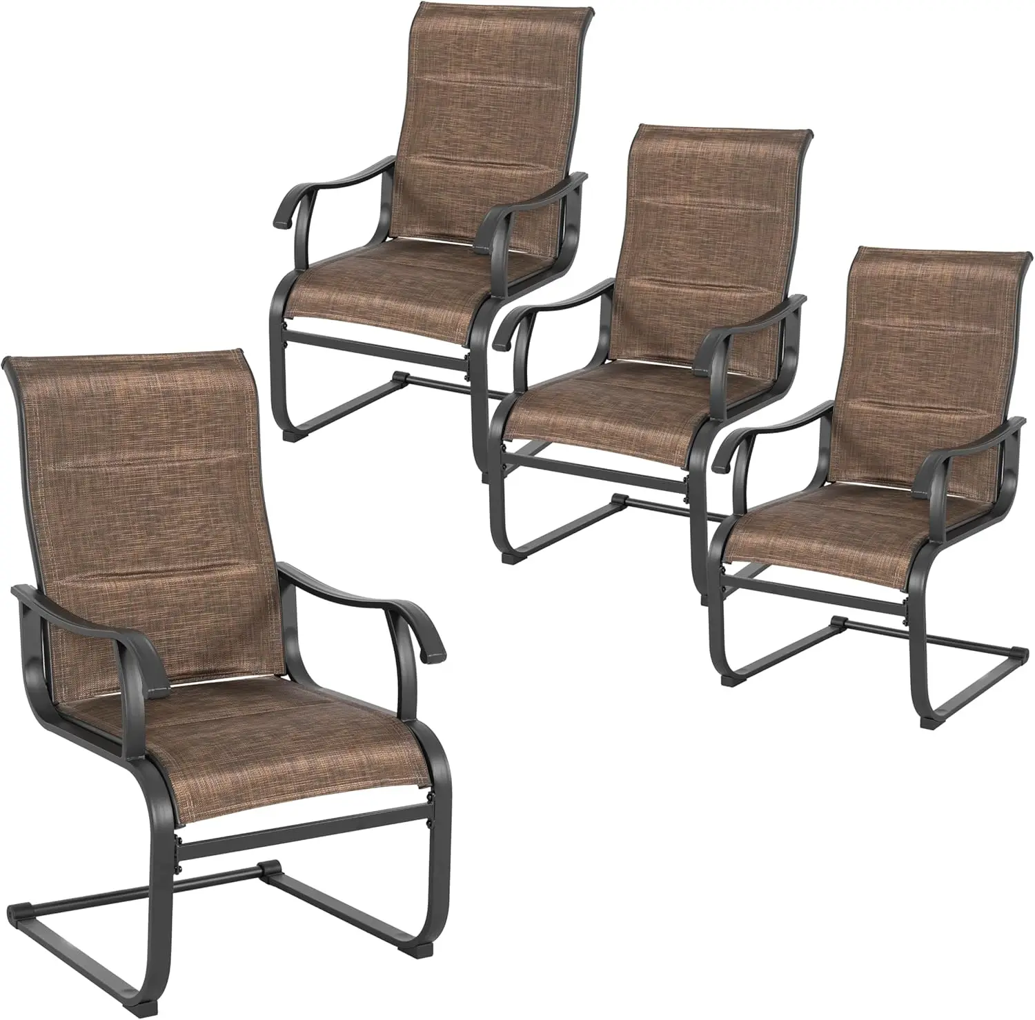 Patio Dining Chairs Set of 4 All Weather Outdoor Padded Textilene Patio Chairs Breathable Spring Motion Textile High Back