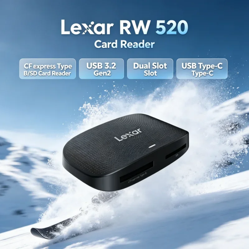 Lexar RW520 Memory Card Reader CFexpress Type B SD Card Reader High Speed USB 3.2 Gen 2 2-in-1 Cable for Camera Data Transfer