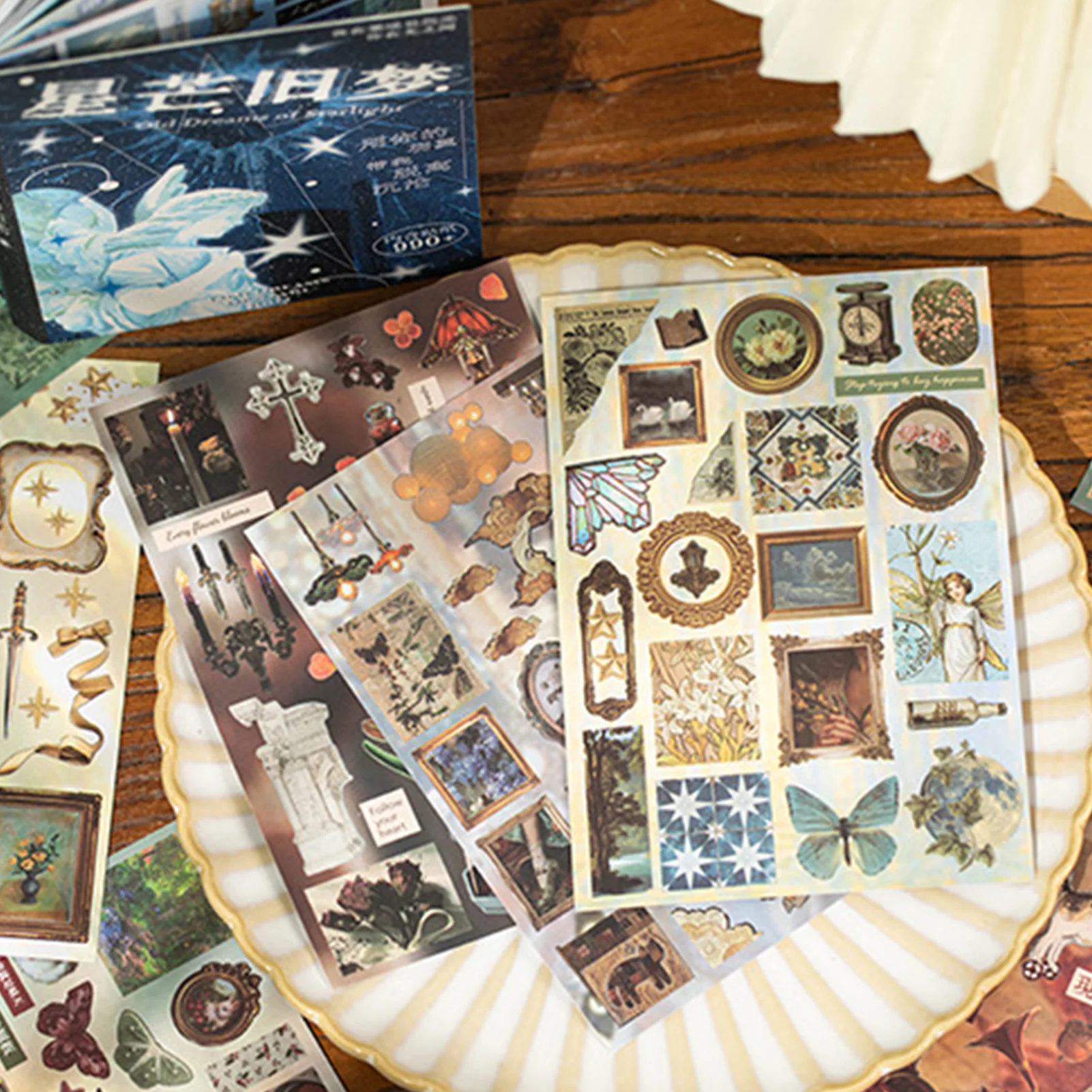 Retro Craft Decorative Sticker Dream Themes Retro Artistic Scrapbook Stickers Suitable for Decorating Notebook