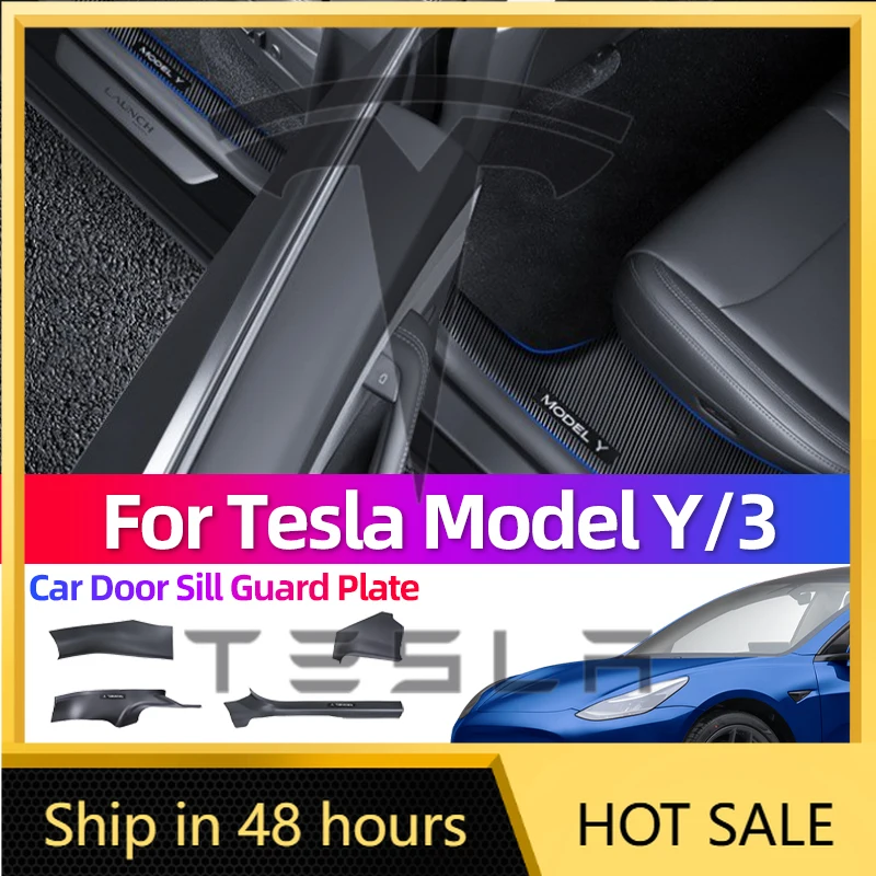 

2025 Hot For Tesla Model Y Model 3 Accessories Seat Sill Protective Cover Modification Juniper Door Sill Strip Tools Car Sticker