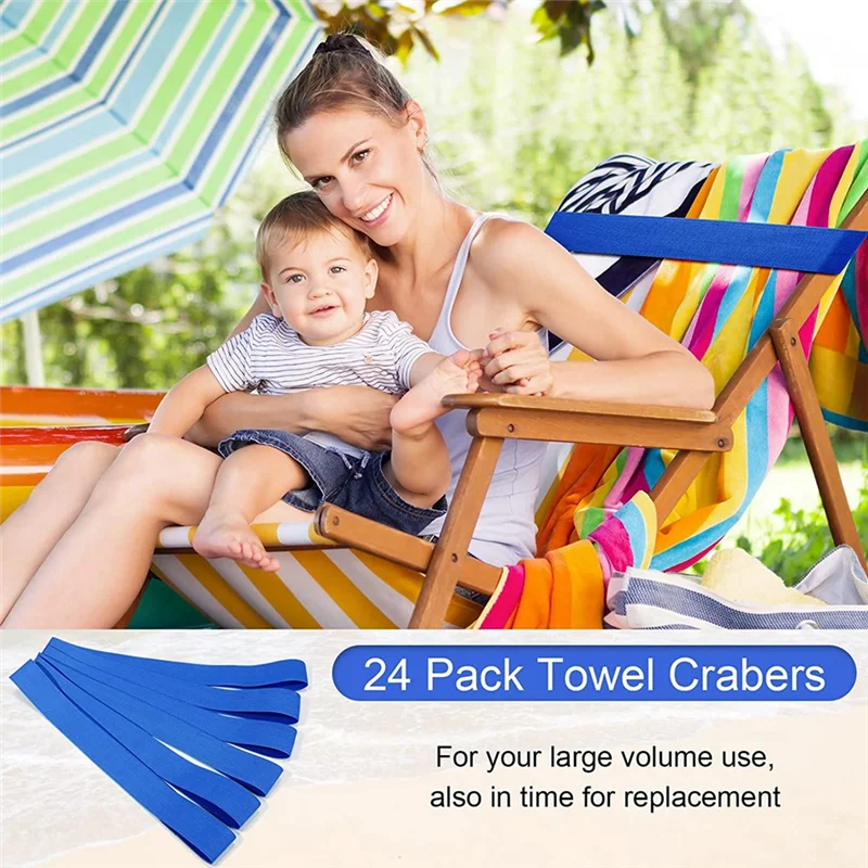 CHCH 24Pcs Beach Towel Clips Bands Lightweight Windproof Elastic Towel Bands Stretch Chair Bands Towel Holder For Vacation