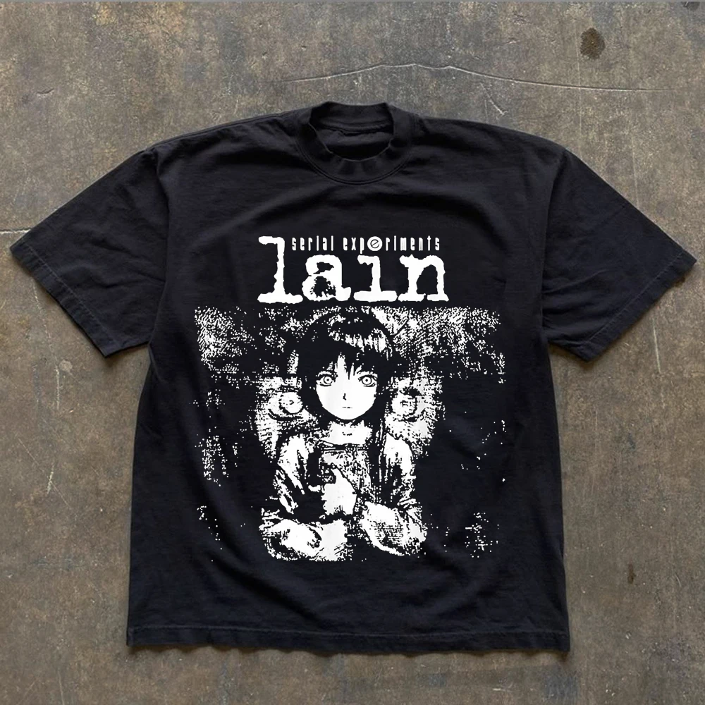 Anime Serial Experiment Lain Graphic Print Cotton T-shirt Japanese Manga Street Trend Clothing Men Women Harajuku Y2K Streetwear