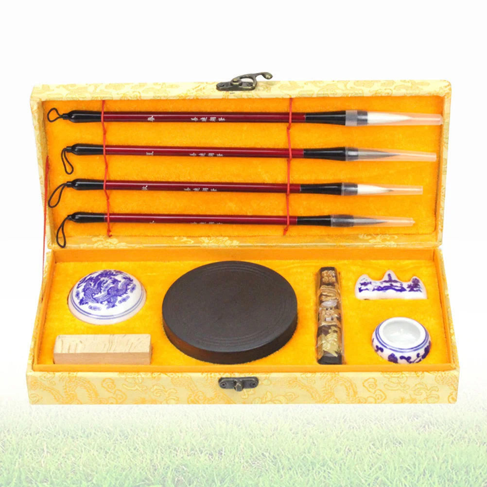 1Set Chinese Calligraphy Brush Set Four Treasures of The Study Traditional Writing Ink Stick Paper Inkstone Gifts for Beginners
