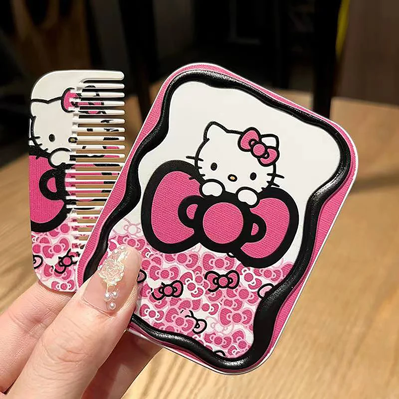 Sanrio Cute Pink Hello Kitty Folding Clamshell Mirror Makeup Mirror With Comb Portable Creative For Women Girls Handheld Mirror