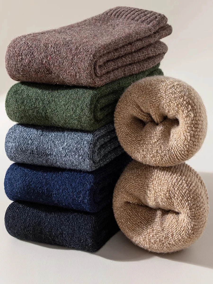 3 أزواج من الحلقات الصوفية الدافئة والسميكة للشتاء للرجال والنساء، مضادة للتجميد ومقاومة للاهتراء، بلون سادة، حوض استحمام متوسط