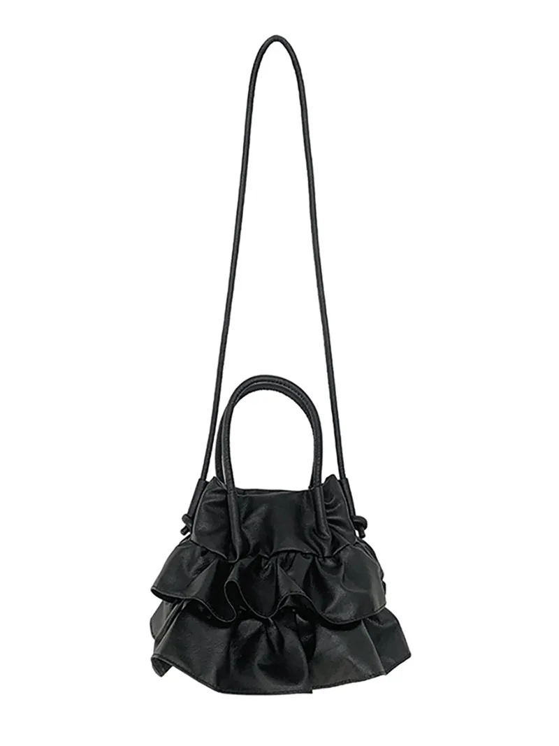 

Women's Bag New Simple and Fashionable Bucket Bag Women's Single Shoulder Crossbody Lotus Edge Pleated Handbag