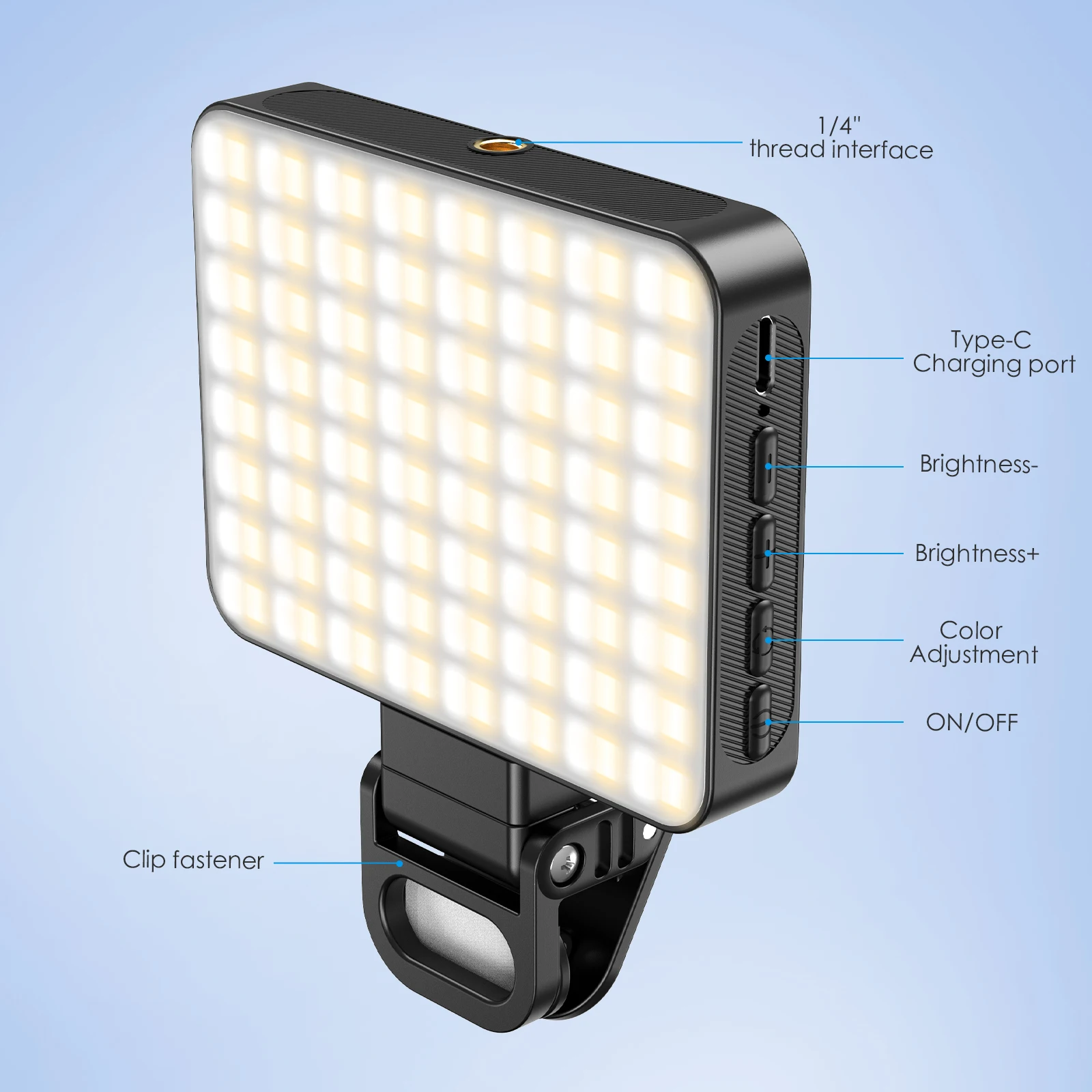 ضوء سيلفي مغناطيسي 128 مصباح LED مع 3 أوضاع و10 سطوع USB-C قابل لإعادة الشحن لـ TikTok/البث المباشر/المكياج/مدونات الفيديو