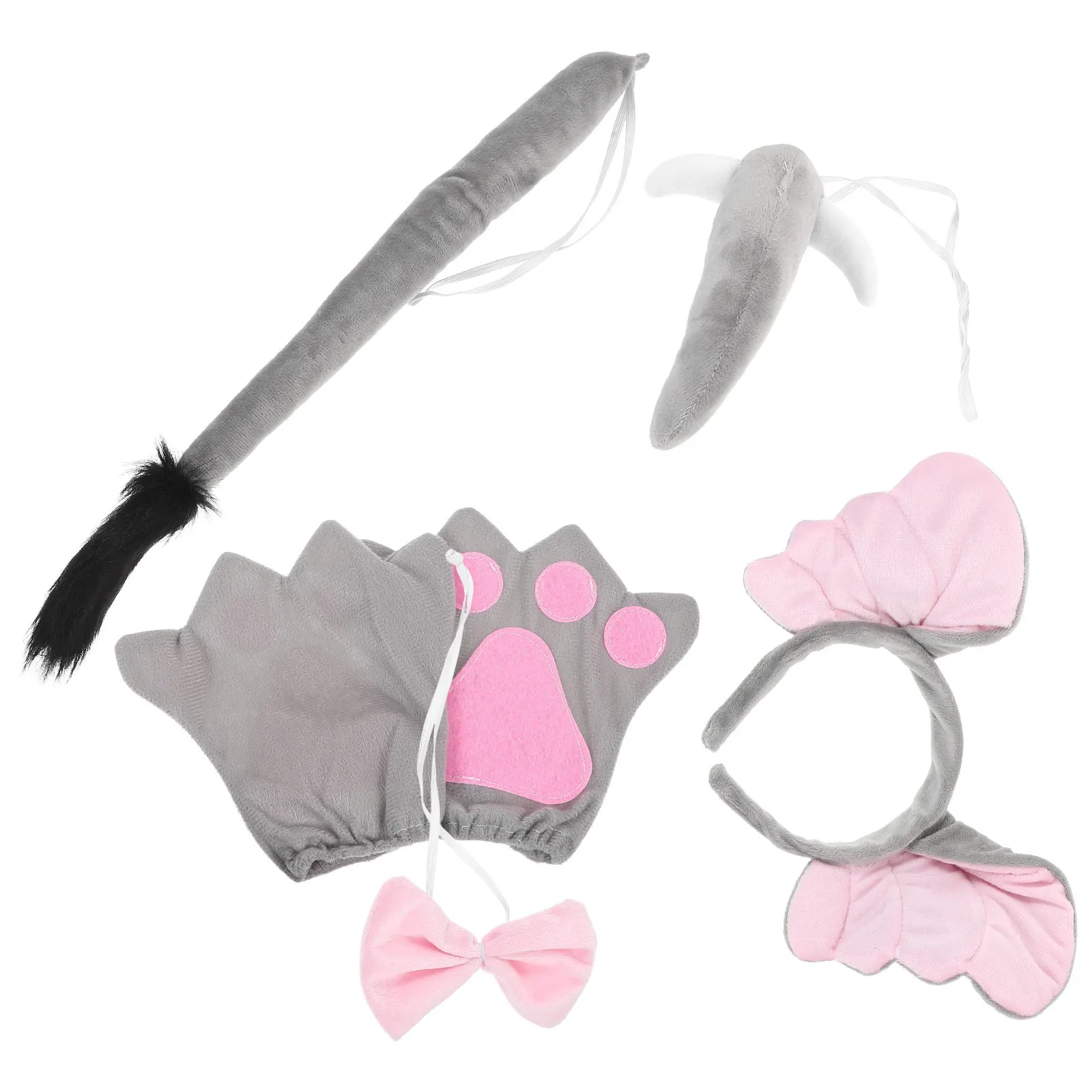 

1Set Elephant Costume Headwear Soft Comfortable Animal Cosplay Accessories Party Mask Birthday Christmas Nose Tail Bow Tie