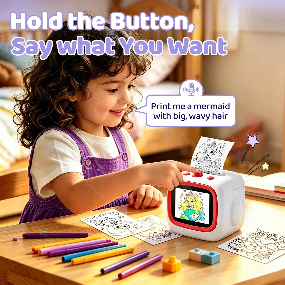 Inkless Sticker Printer with AI Voice Generation and 2.4inch HD Screen 6 Art Modes Birthday Easter Gifts for Students & Teens