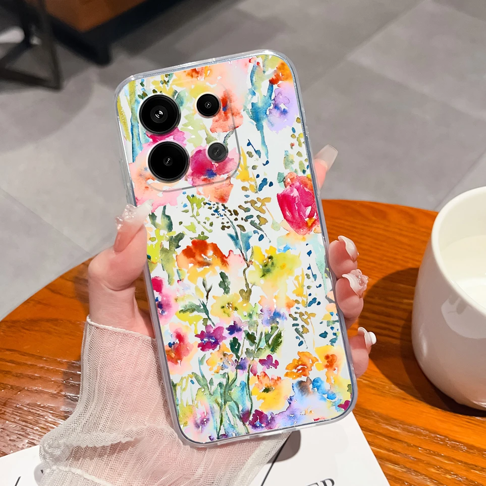 Phone Cases For Xiaomi Redmi Note 13 4G Cute Cats Transparent Silicone Soft TPU Coques For Note 13Pro 4G Shockproof Cover Fundas