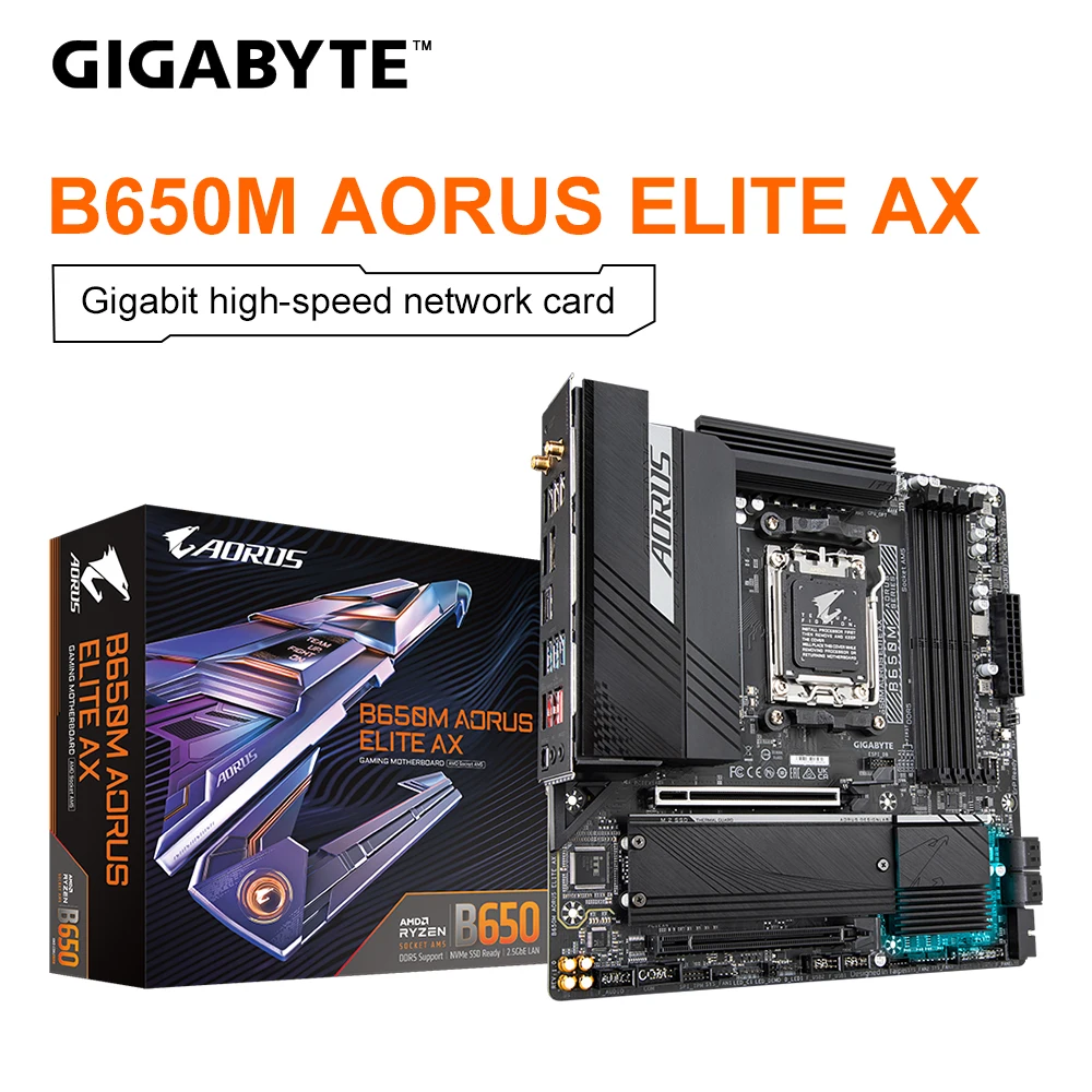 GIGABYTE GA B650M AORUS ELITE AX New Micro-ATX AMD B650 DDR5 6600(OC) MHz M.2 USB3.2 128G Wi-Fi 6E Socket AM5 Motherboard